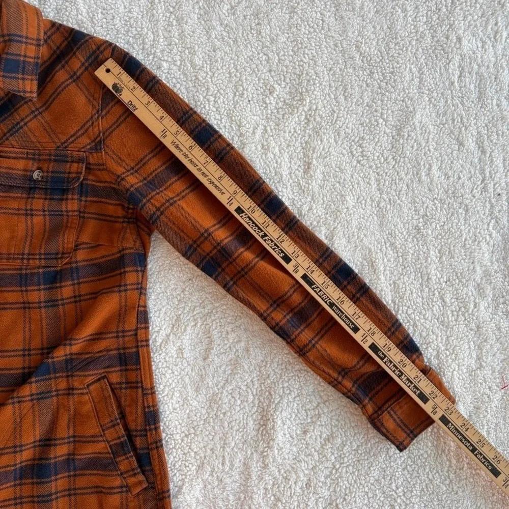 Duluth Trading Co Womens Folklore Flannel Duster‎ XS Blue Orange Plaid Insulated